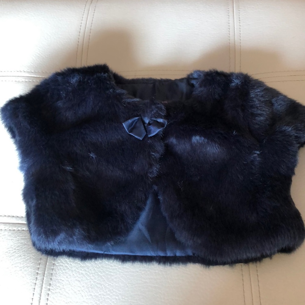 Girls Navy Blue Faux Fur Bolero